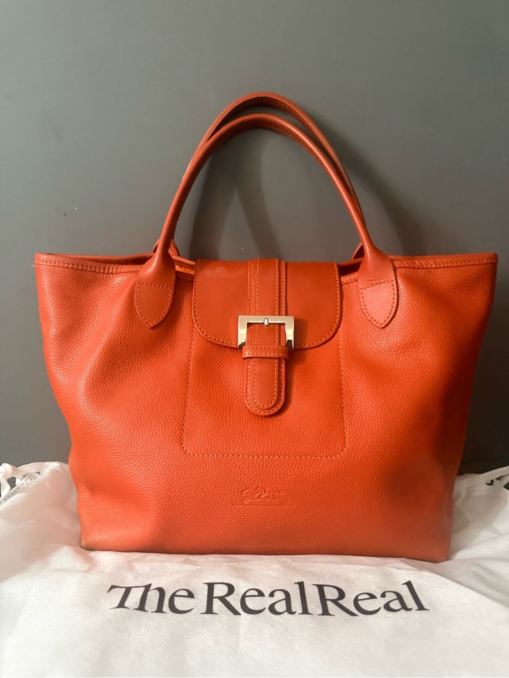 Longchamp Orange Leather Top-Handle Tote bag